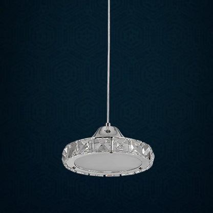 Modern Crystal Embedded LED Pendant Ceiling Light with Chrome Finish