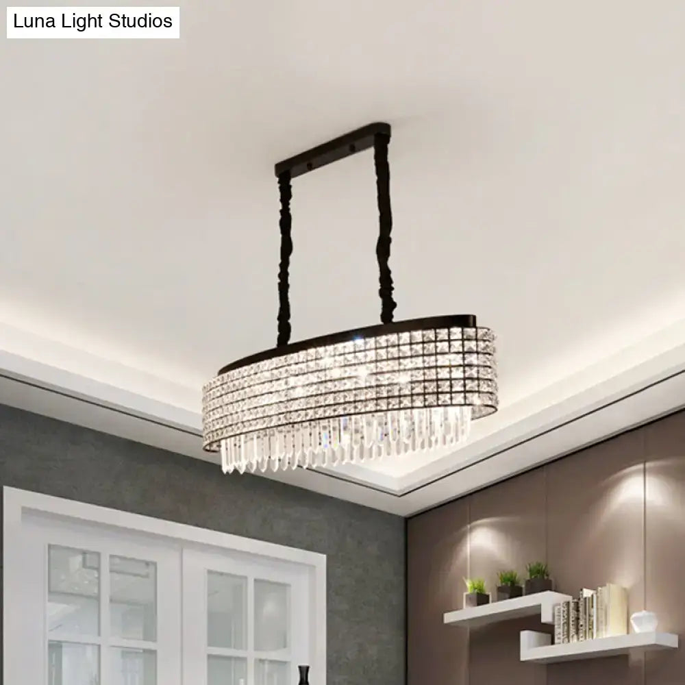 Elegant black wrought iron crystal encrusted pendulum light with bronze frame for dining room 110v 120v use