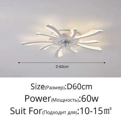 White acrylic flower-shaped ceiling fan lights with central crystal accent modern dimmable bedroom fixture