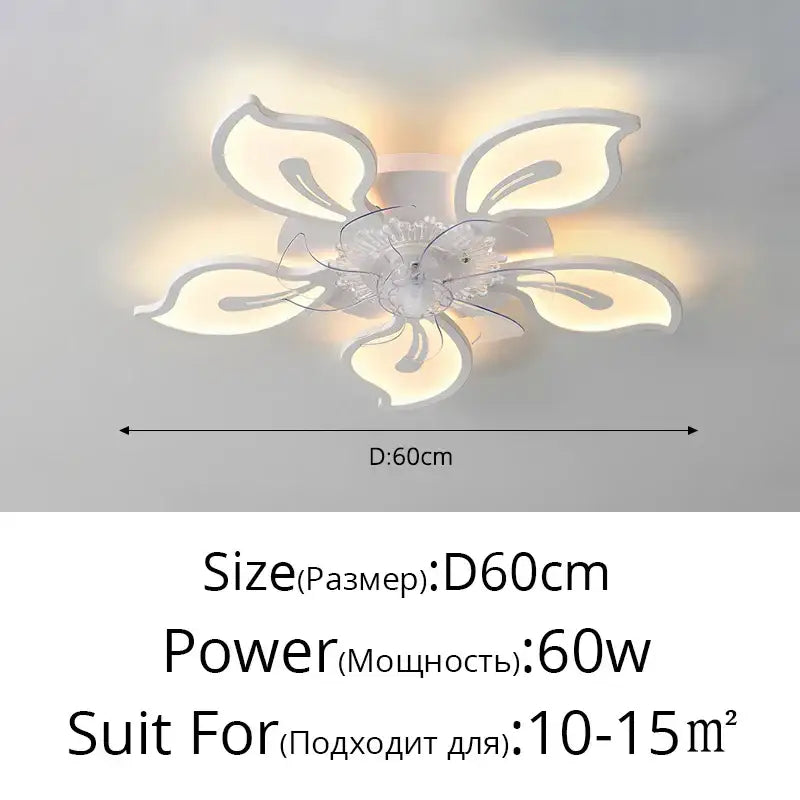 Modern white led ceiling fan lights with floral design and crystal accents for dimmable bedroom fixture