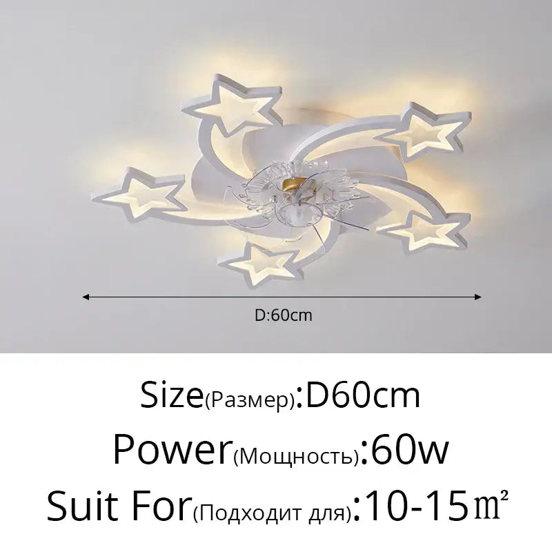 Modern crystal flower ceiling fan lights featuring a white fixture with central crystal design and five star-shaped fan lights