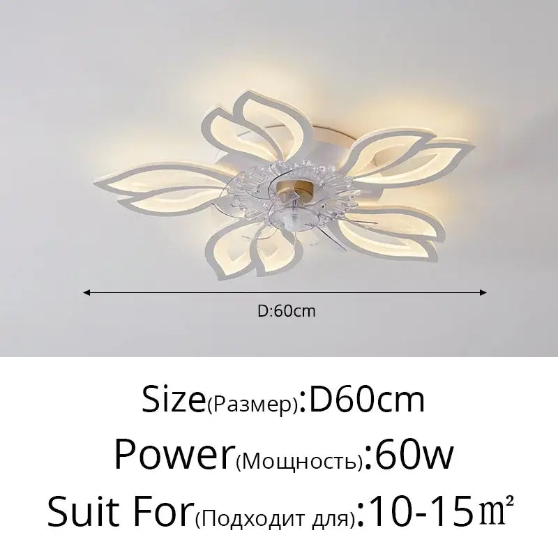 Modern white led crystal flower ceiling fan lights with translucent petals designed as dimmable bedroom fixture