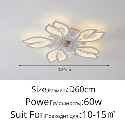 Modern white led crystal flower ceiling fan lights with translucent petals designed as dimmable bedroom fixture