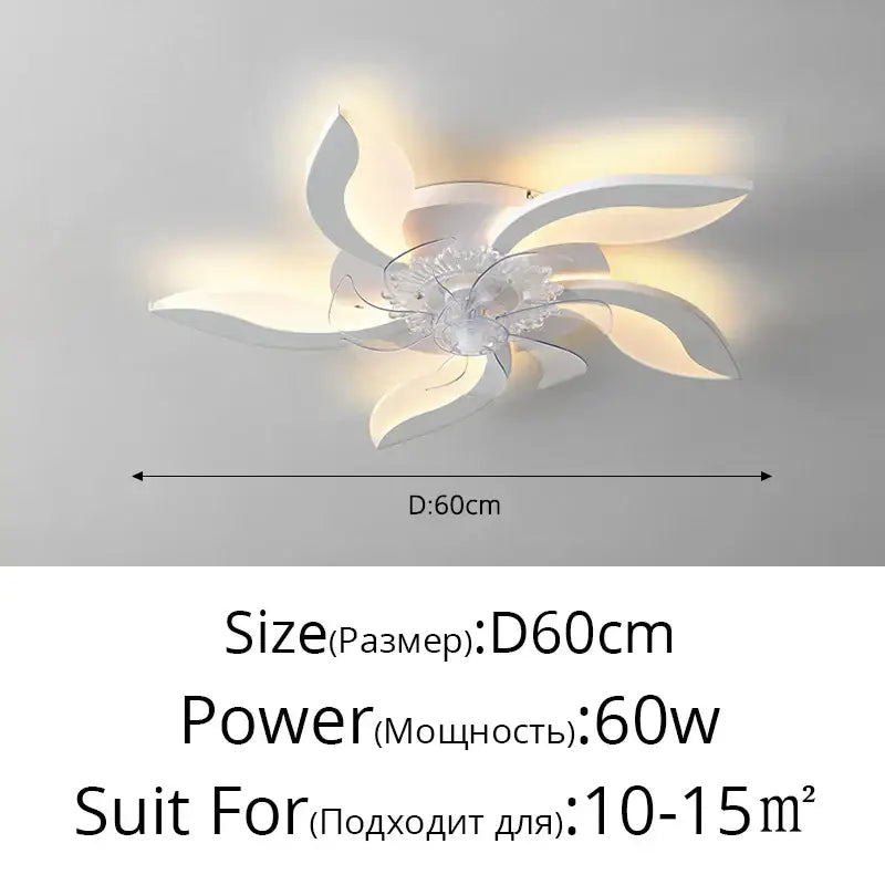 Modern white ceiling fan lights with translucent flower petals and central crystal embellishment for bedroom use