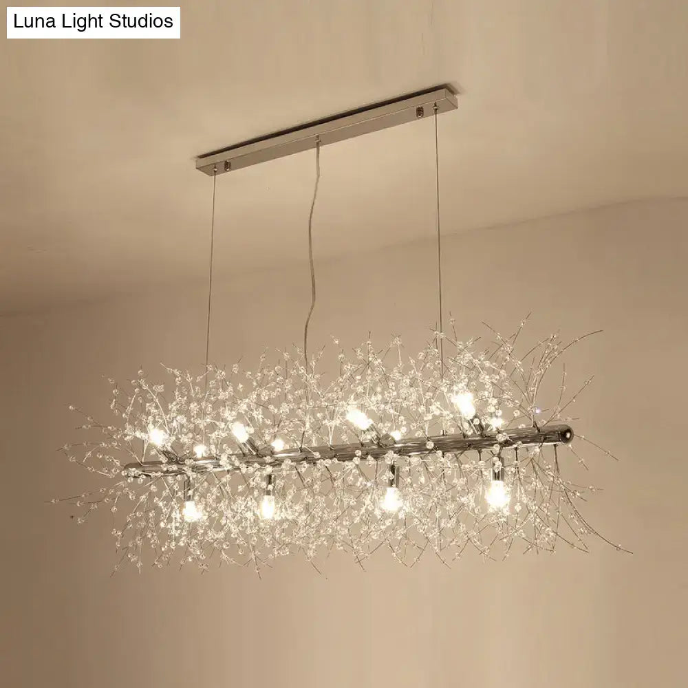 DecorBites™ modern chrome ceiling lamp with delicate crystal branches and multiple exposed bulbs for kitchen use