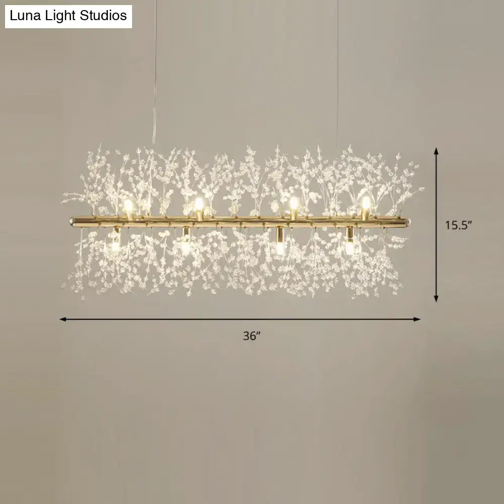 Decorbites modern crystal flower island pendant ceiling lamp with gold metal frame and clear crystal branches