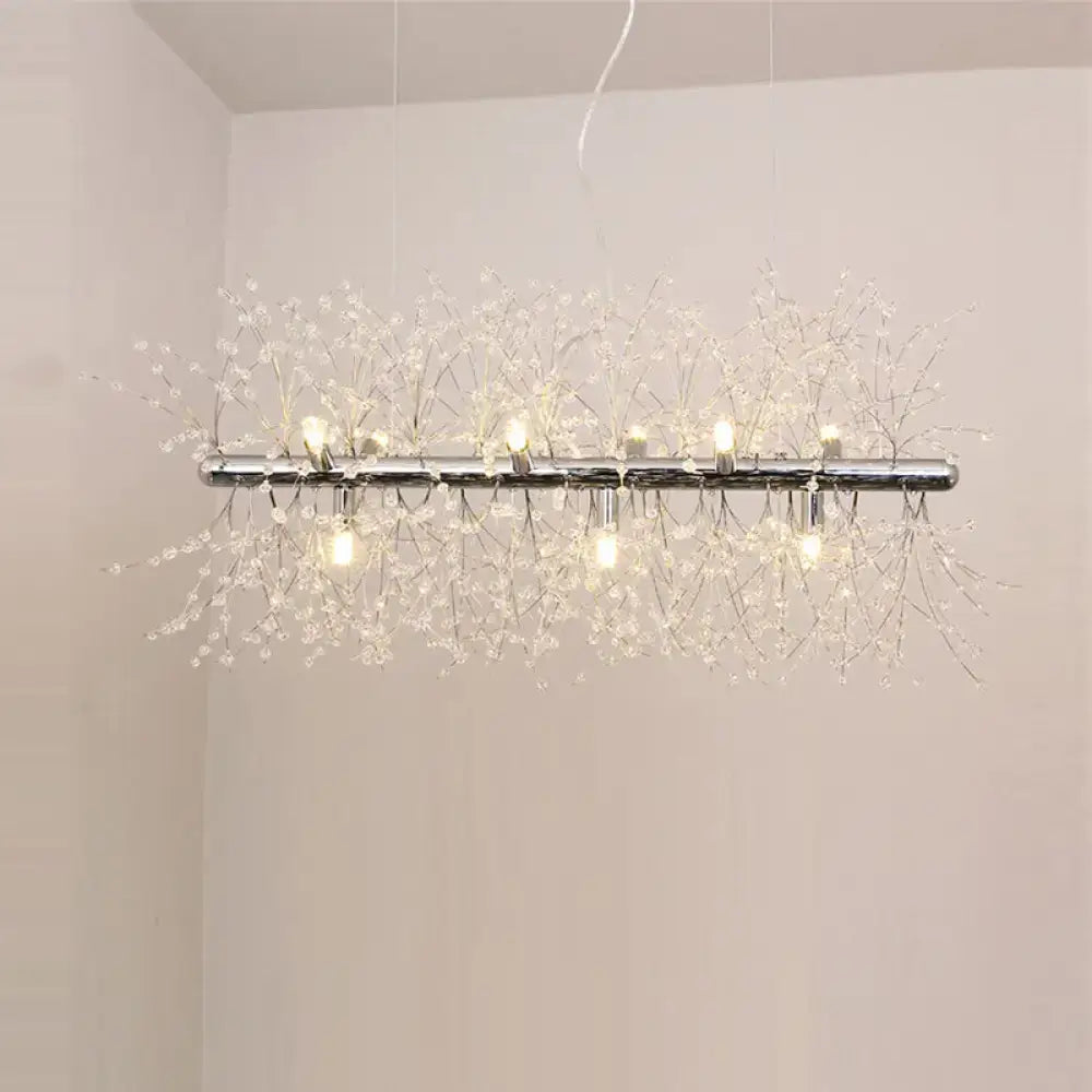 DecorBites modern chrome ceiling lamp with crystal branches and warm led lights for kitchen island lighting
