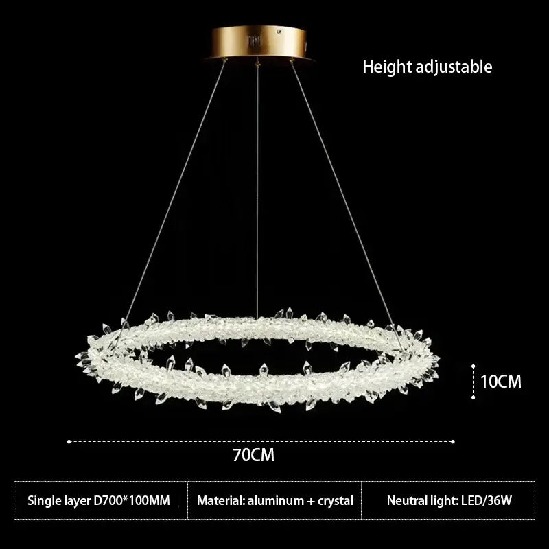 Modern crystal flower led chandelier with gold ceiling mount and clear crystals emitting neutral led light for living room decorbites