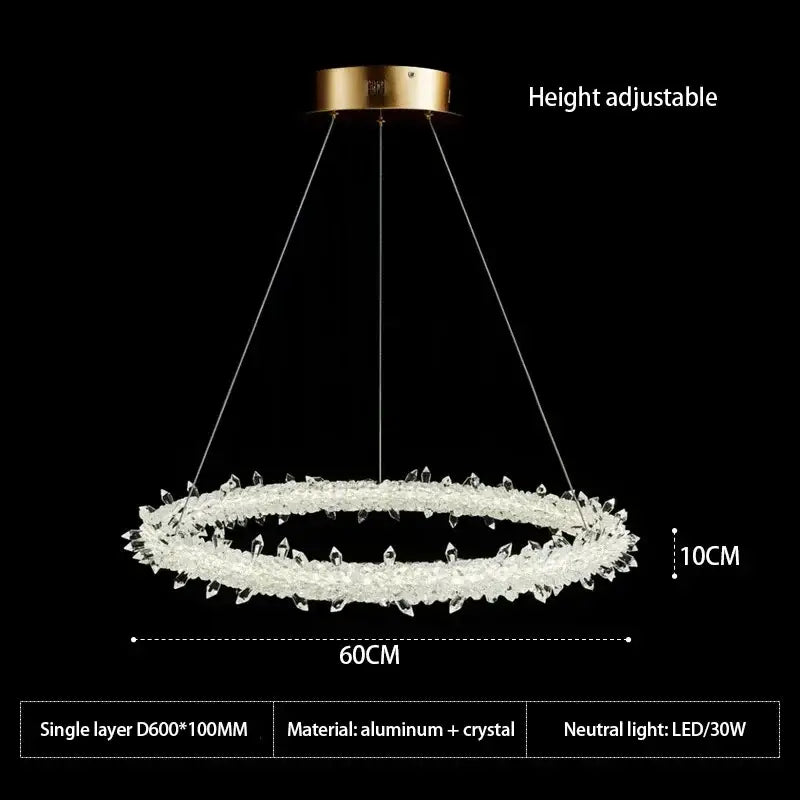 Modern crystal flower led chandelier with gold-toned mount and clear crystal rings for elegant living room decorbites lighting