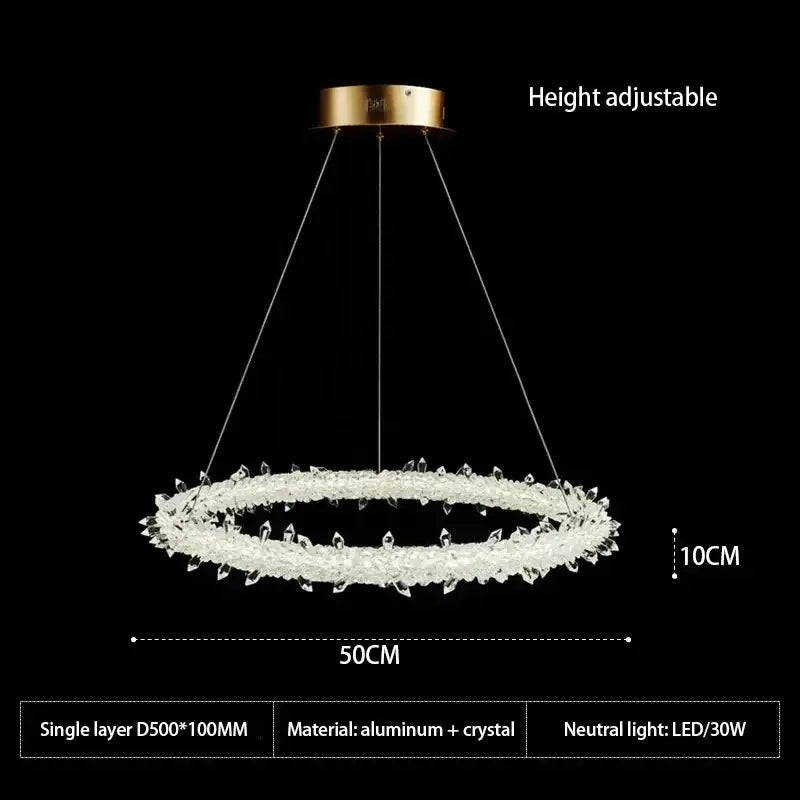 Modern crystal flower led chandelier with gold-toned aluminum mount and clear crystal accents for living room decorbites decor