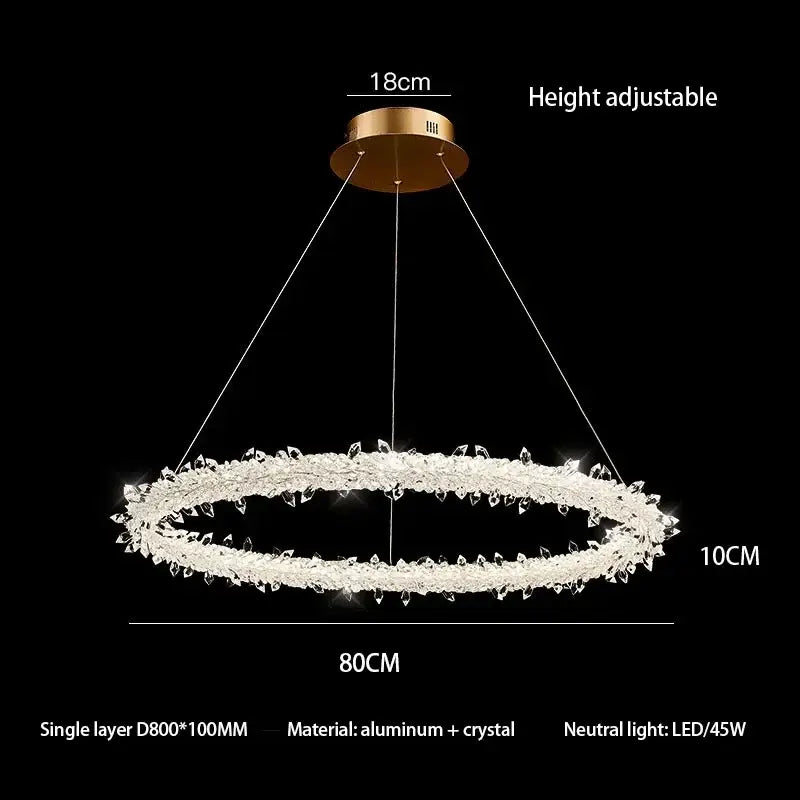 A modern crystal flower led chandelier with gold-toned mount and clear faceted crystals for living room decorbites