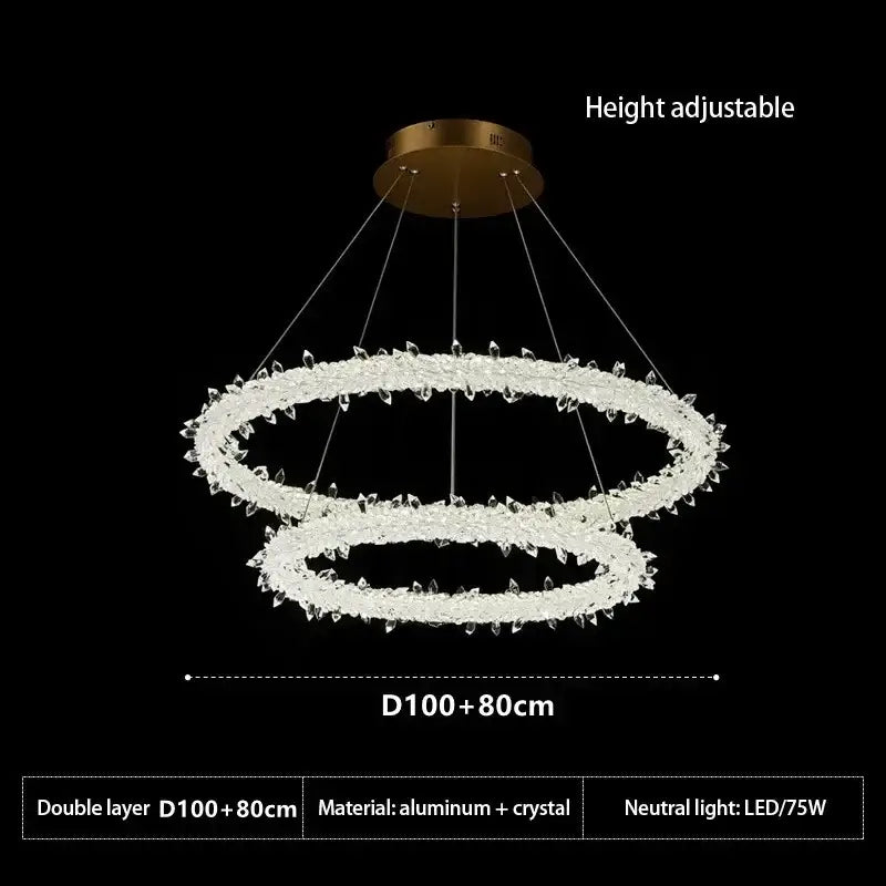 Modern crystal flower led chandelier with gold ceiling mount and clear crystal rings for elegant living room decorbites decor