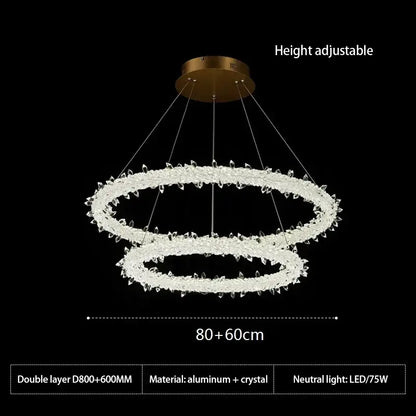 A modern double-layer crystal flower led chandelier with gold-toned ceiling mount for living room decorbites lighting