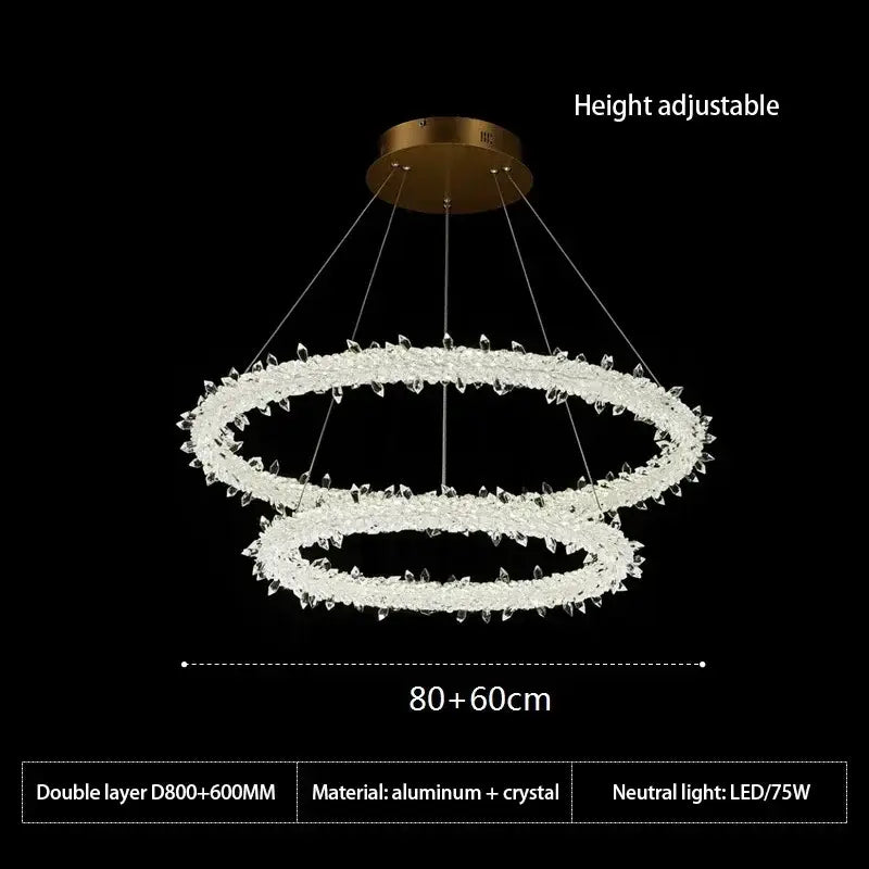 A modern double-layer crystal flower led chandelier with gold-toned ceiling mount for living room decorbites lighting