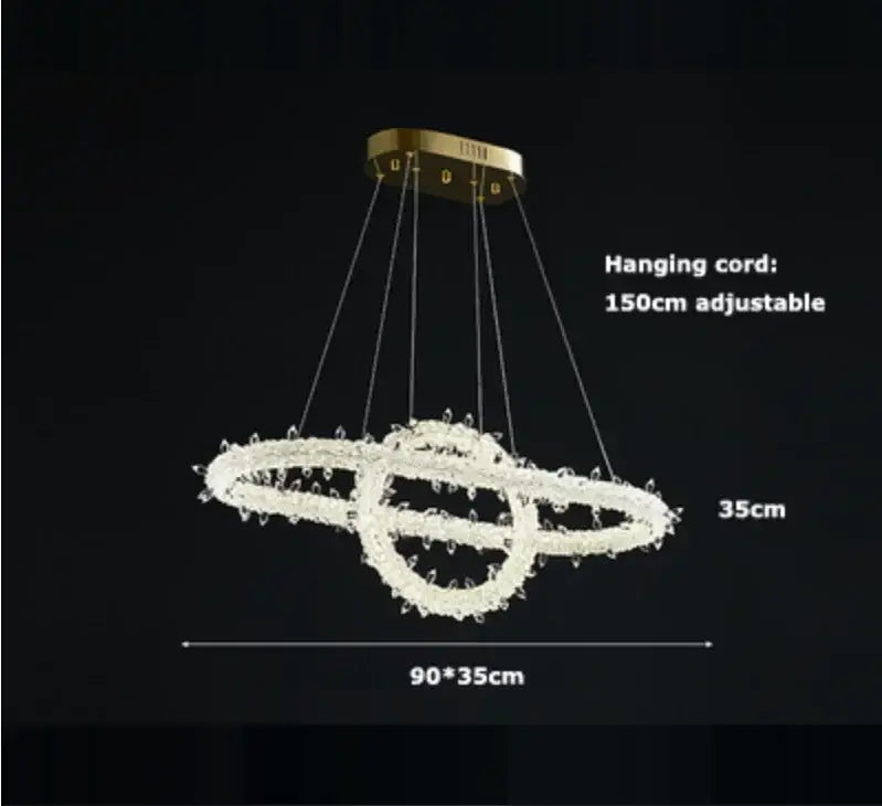 Modern crystal flower led chandelier with double-ring gold-toned mount and clear crystals for living room decorbites decor