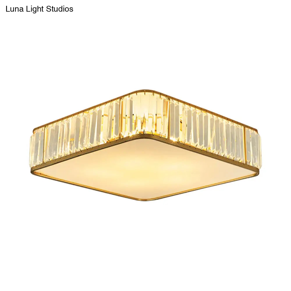 DecorBites™ DecorBites™ Modern Crystal Flush Ceiling Light - Square Design, 3/4/5 Lights, Gold Finish