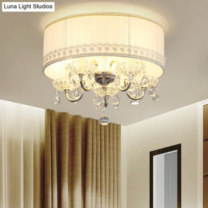 DecorBites™ DecorBites™ Modern Crystal Flush Light Fixture - White Candle with 5 Heads, Fabric Shade & Ceiling Mounted Design