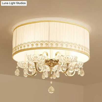 DecorBites™ DecorBites™ Modern Crystal Flush Light Fixture - White Candle with 5 Heads, Fabric Shade & Ceiling Mounted Design