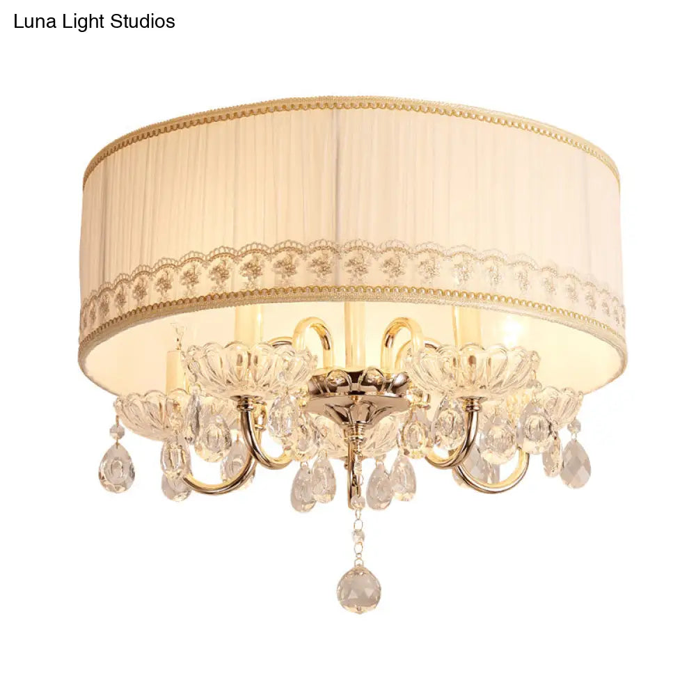 DecorBites™ DecorBites™ Modern Crystal Flush Light Fixture - White Candle with 5 Heads, Fabric Shade & Ceiling Mounted Design