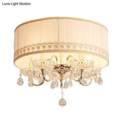 DecorBites™ DecorBites™ Modern Crystal Flush Light Fixture - White Candle with 5 Heads, Fabric Shade & Ceiling Mounted Design