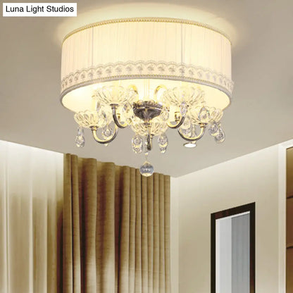 DecorBites™ DecorBites™ Modern Crystal Flush Light Fixture - White Candle with 5 Heads, Fabric Shade & Ceiling Mounted Design