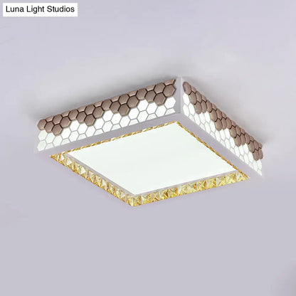 DecorBites™ DecorBites™ Modern Crystal Flush Mount Ceiling Light Fixture with Honeycomb Design - White-Gold LED Lighting for Bedroom