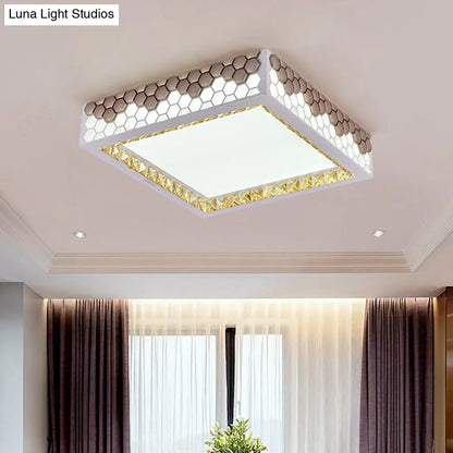 DecorBites™ DecorBites™ Modern Crystal Flush Mount Ceiling Light Fixture with Honeycomb Design - White-Gold LED Lighting for Bedroom