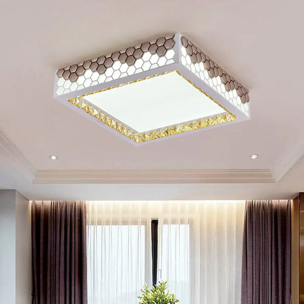 DecorBites™ DecorBites™ Modern Crystal Flush Mount Ceiling Light Fixture with Honeycomb Design - White-Gold LED Lighting for Bedroom