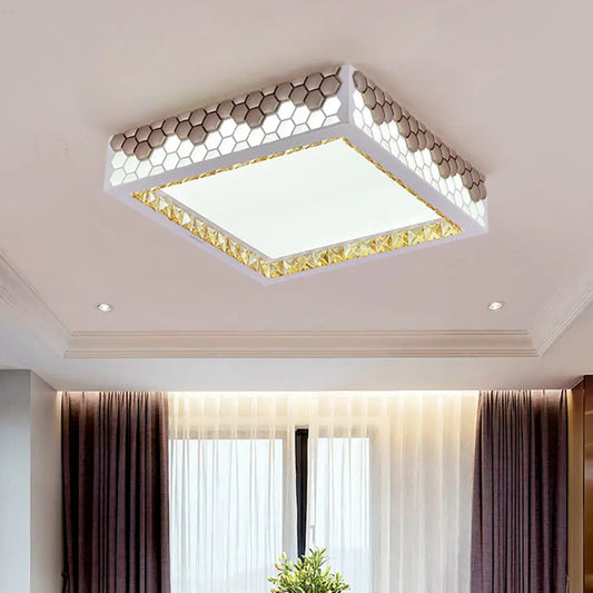 DecorBites™ DecorBites™ Modern Crystal Flush Mount Ceiling Light Fixture with Honeycomb Design - White-Gold LED Lighting for Bedroom