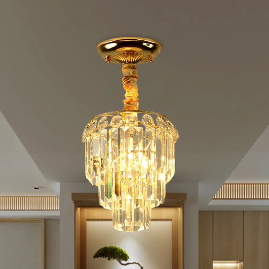 DecorBites™ DecorBites™ Modern Crystal Foyer Flush Mount Light - Elegant 3-Layer Tapered Design with Gold Accents
