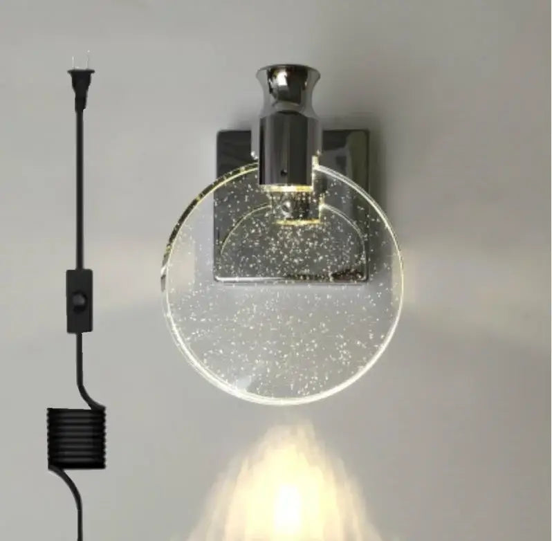 Modern chrome finished wall lamp with crystal glass gold circular shade featuring embedded glitter particles decorbites crystal glass