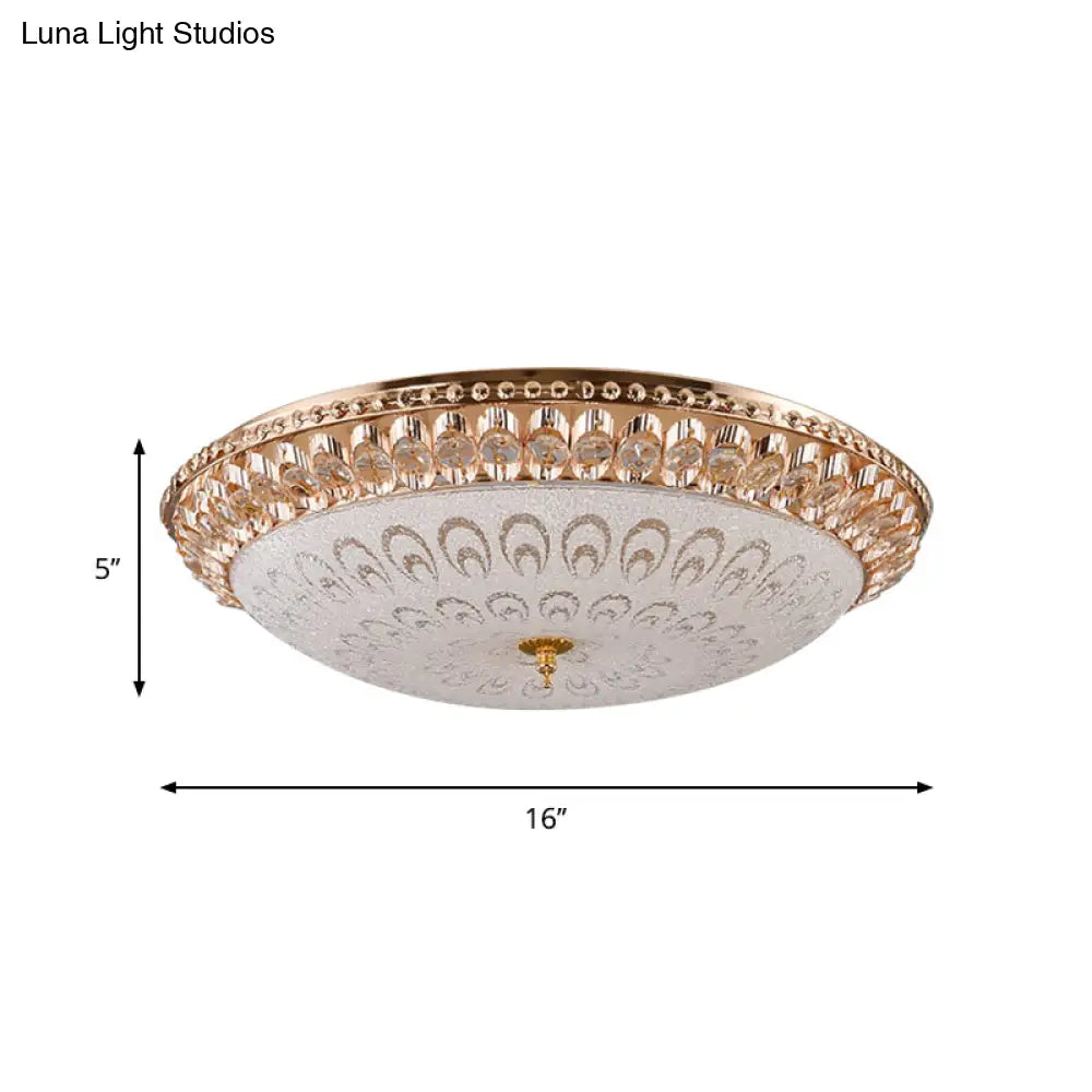 DecorBites™ DecorBites™ Modern Crystal Glass LED Gold Domed Flush Mount Ceiling Light for Bedroom, 16"/19.5" Width