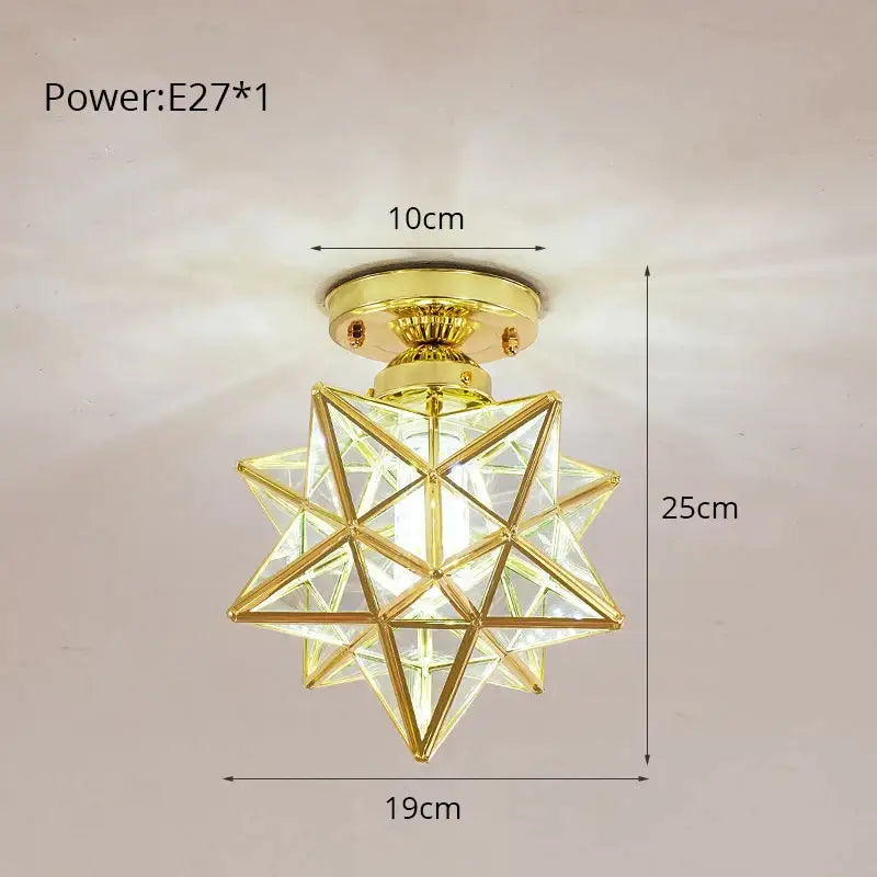 Gold-finished geometric star-shaped ceiling light with clear crystal glass panels for decorbites crystal glass nordic lighting