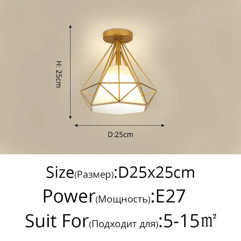 Modern crystal glass nordic led chandelier featuring a gold geometric ceiling light with white frosted glass shade