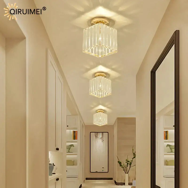 Gold-finished modern crystal glass nordic led chandelier with clear prisms for elegant dining room decorbites crystal glass