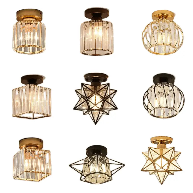 Set of nine modern crystal glass nordic led ceiling lights with geometric gold and black metal design for dining room decorbites crystal glass