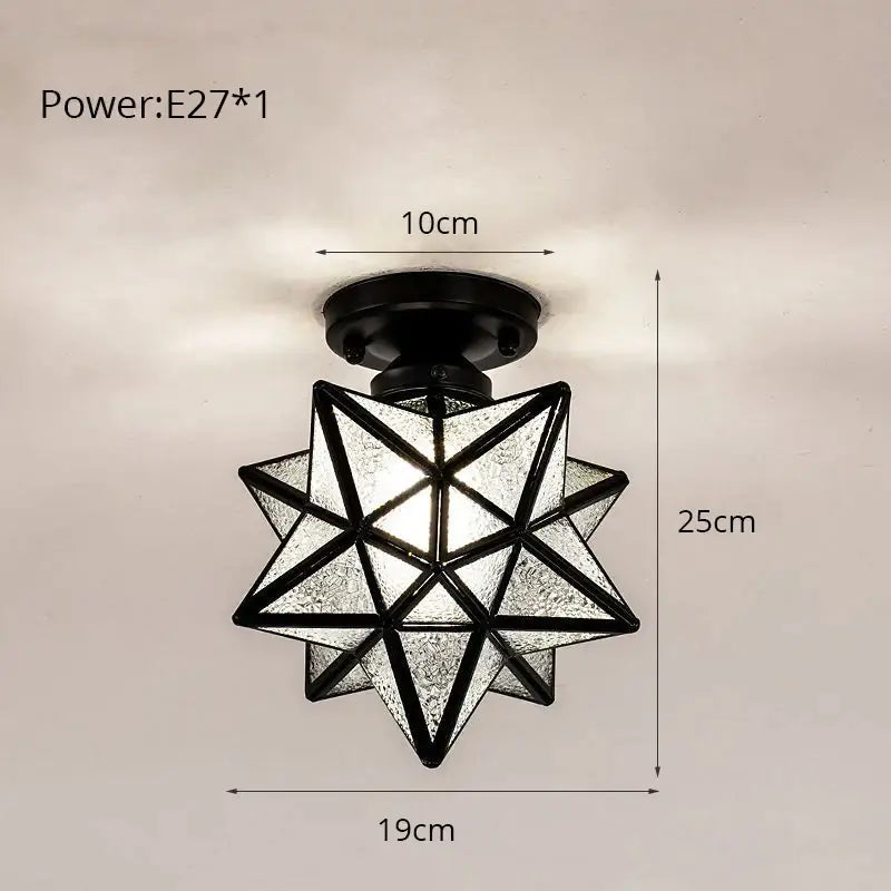 Black-framed star-shaped modern crystal glass nordic led chandelier with textured frosted glass panels for dining room decorbites crystal glass