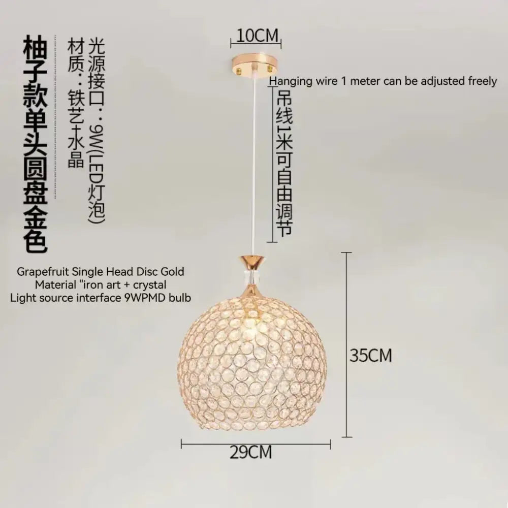 Grapefruit-shaped single-head disc pendant light in gold iron art and crystal for modern crystal gold ceiling decorbites chandelier