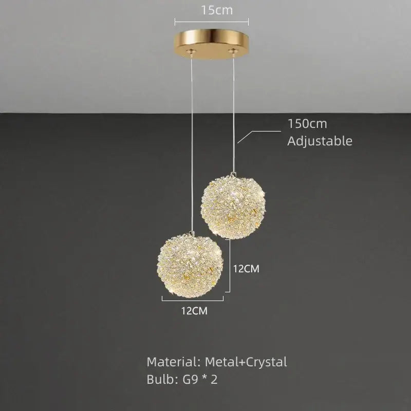 Modern crystal gold ceiling light 2 pack featuring gold-toned metal and spherical decorbites crystal gold clusters