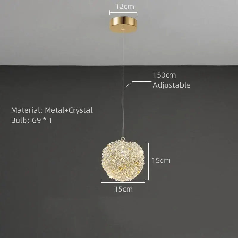 Modern crystal gold ceiling light 2 pack featuring spherical globe design with gold-toned crystal and adjustable chain mount