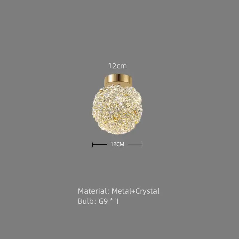 Modern crystal gold ceiling light 2 pack featuring spherical globe design with gold-toned metal base and clear crystals