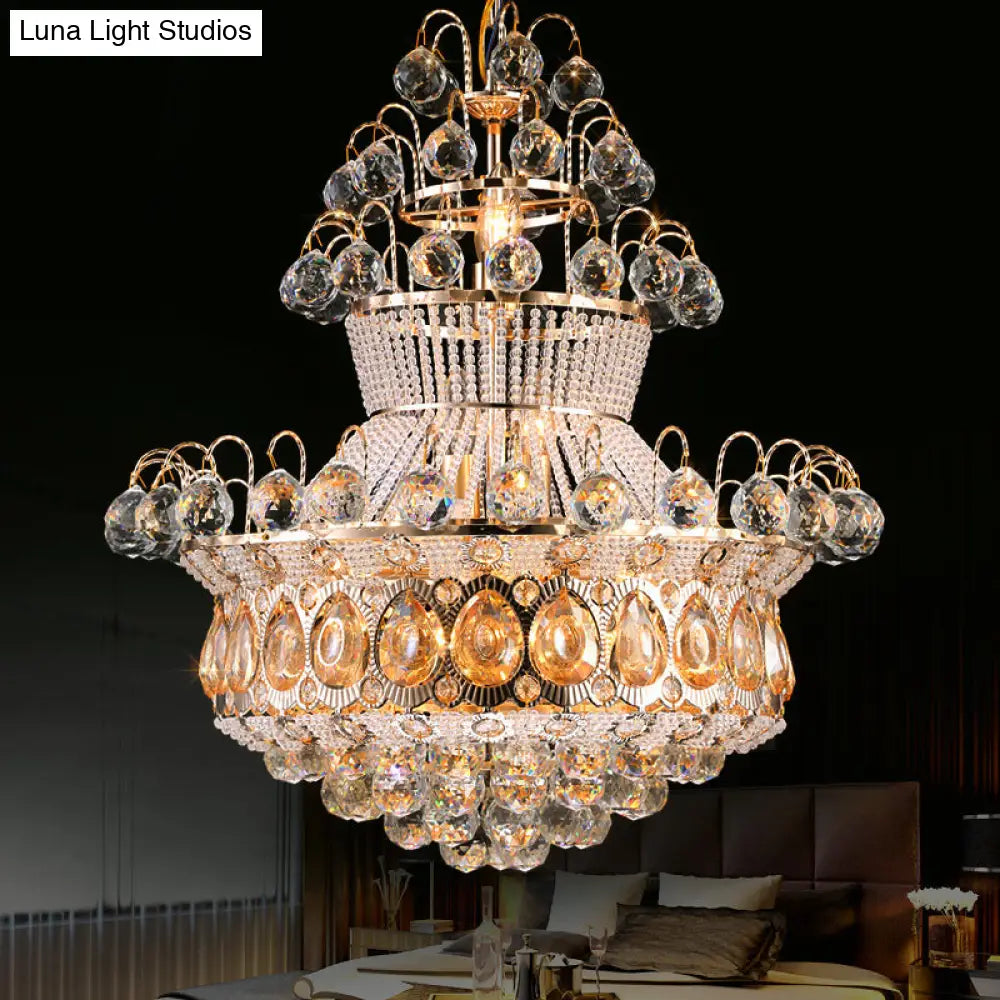 Lámpara de techo tipo araña moderna de cristal dorado - 10 luces - Dormitorio