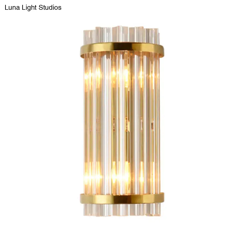 Elegant modern crystal gold finish wall lighting bedroom sconce with vertical crystal rods and warm lights gold finish