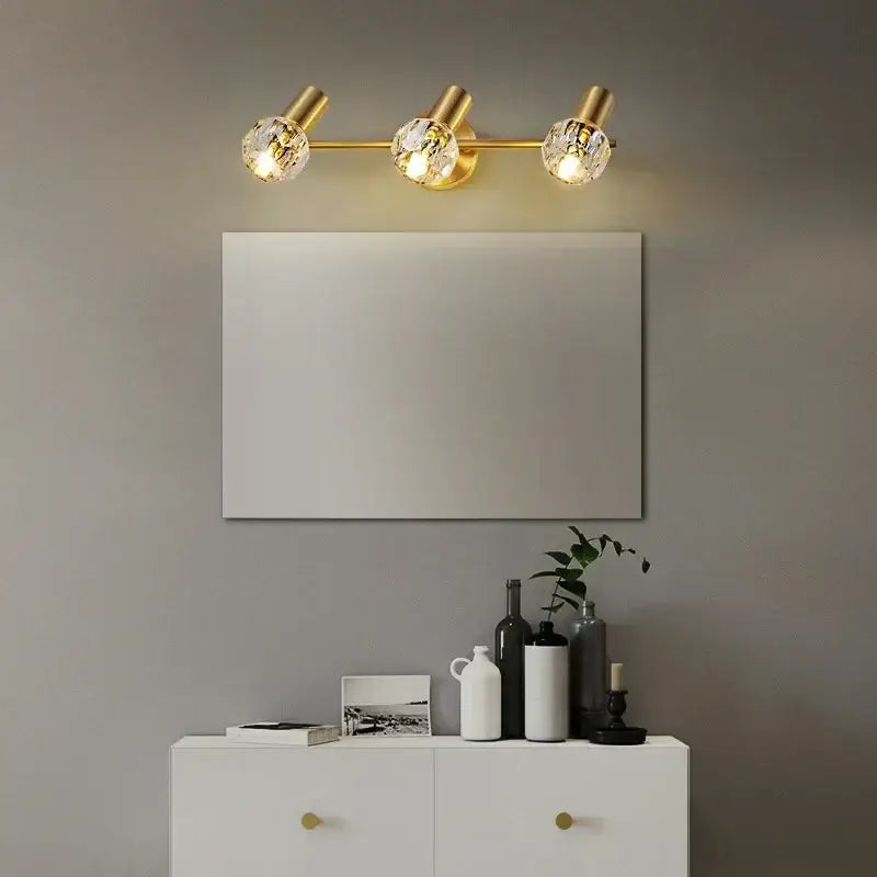 Modern crystal gold wall lamp with three crystal globe shades in gold tone for bedroom decorbites crystal gold wall lamp