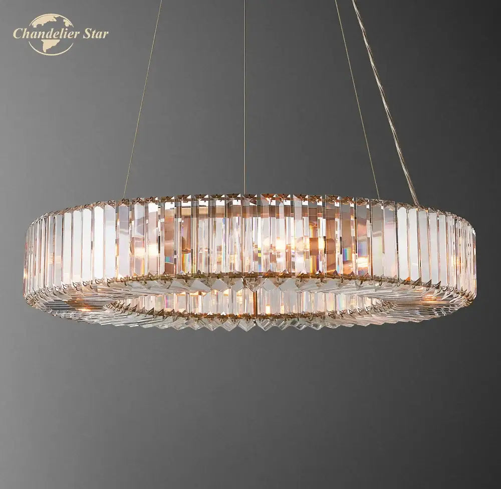 Modern crystal halo pendant light with clear crystal prisms and gold frame ideal as a pendant light decorbites crystal halo