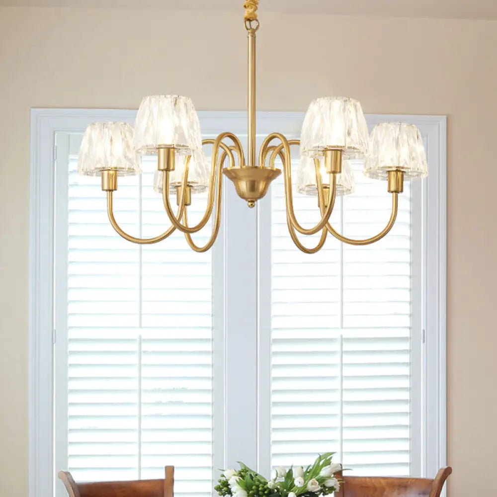 Lámpara de techo colgante moderna de cristal con acabado en latón cepillado - Disponible en 3/6/8 luces