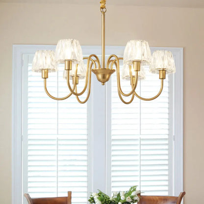 Lámpara de techo colgante moderna de cristal con acabado en latón cepillado - Disponible en 3/6/8 luces