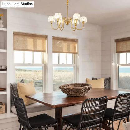 Lámpara de techo colgante moderna de cristal con acabado en latón cepillado - Disponible en 3/6/8 luces