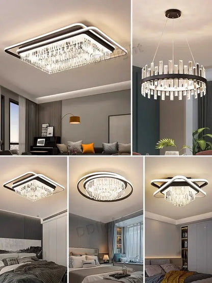 Modern crystal industrial pendant lamp with sleek black metal frame and illuminated led lighting for living room decorbites pendant lamps