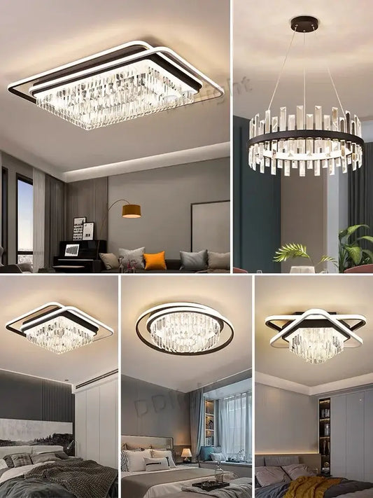 Modern crystal industrial pendant lamp with sleek black metal frame and illuminated led lighting for living room decorbites pendant lamps